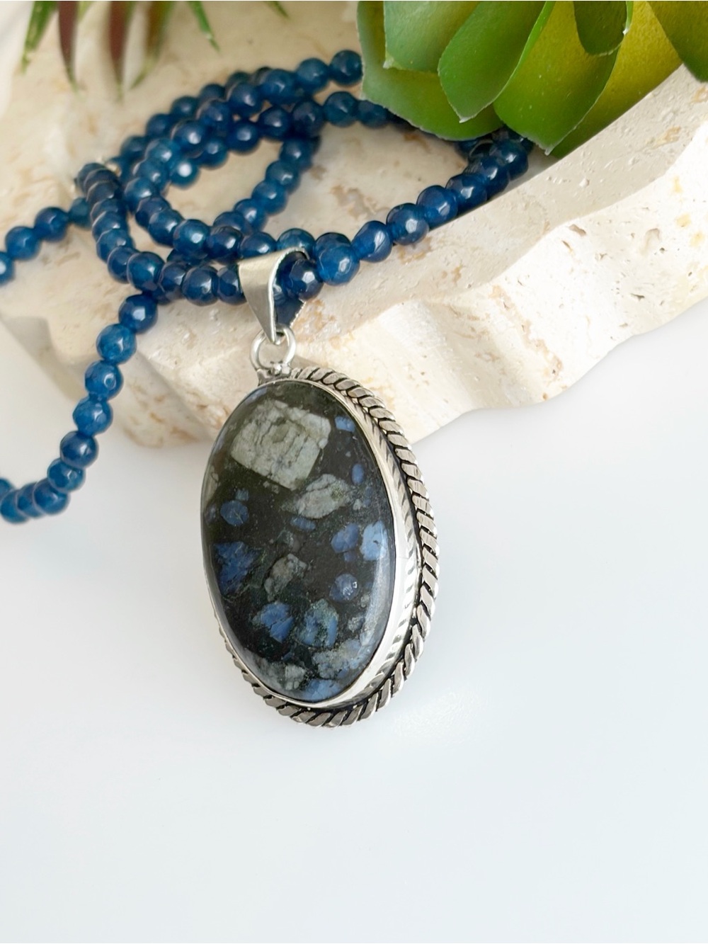 Que Sera Gemstone Pendant Southwest Vintage Style Sterling Silver 925 Overlay - Picture 3 of 6